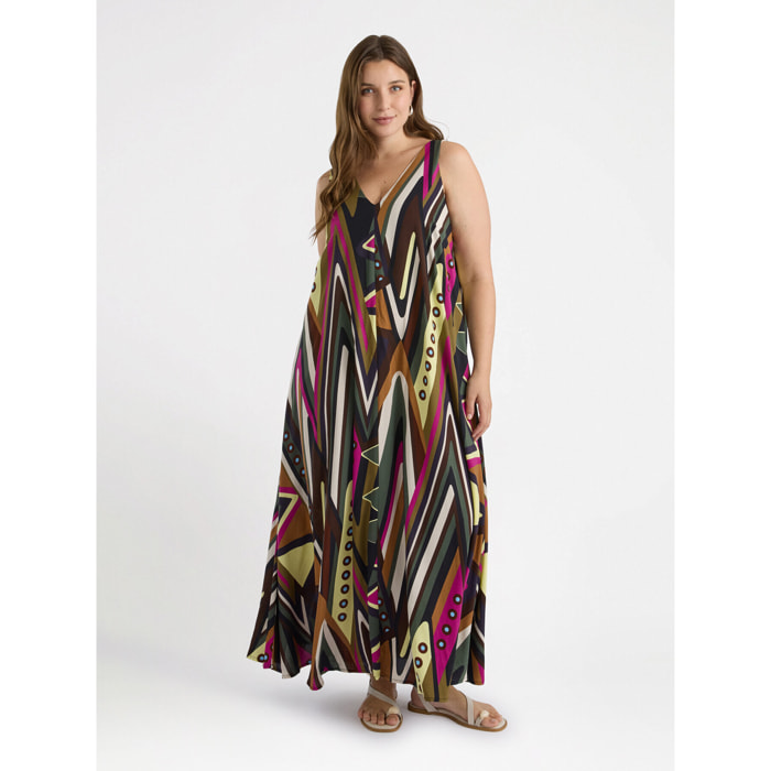 Fiorella Rubino - Vestito stampato in viscosa LENZING™ ECOVERO™ - Verde militare