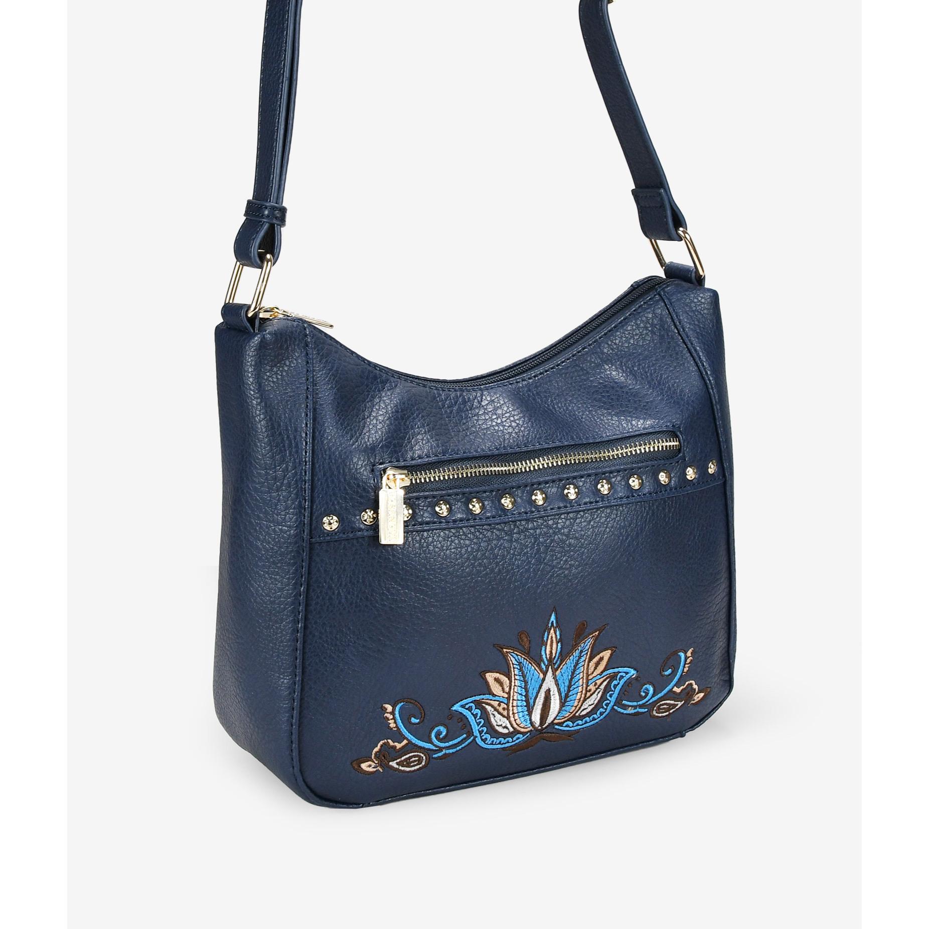 Bolso bandolera azul con bordado