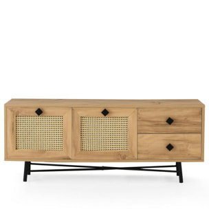 Mobile porta TV Dmarchin, Credenza da soggiorno, Armadio basso per TV, Base parete attrezzata, 140x40h60 cm, Quercia e Nero