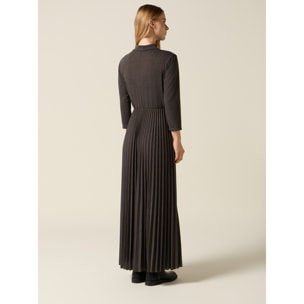 Oltre - Vestito flare misto viscosa con spilla - Grigio