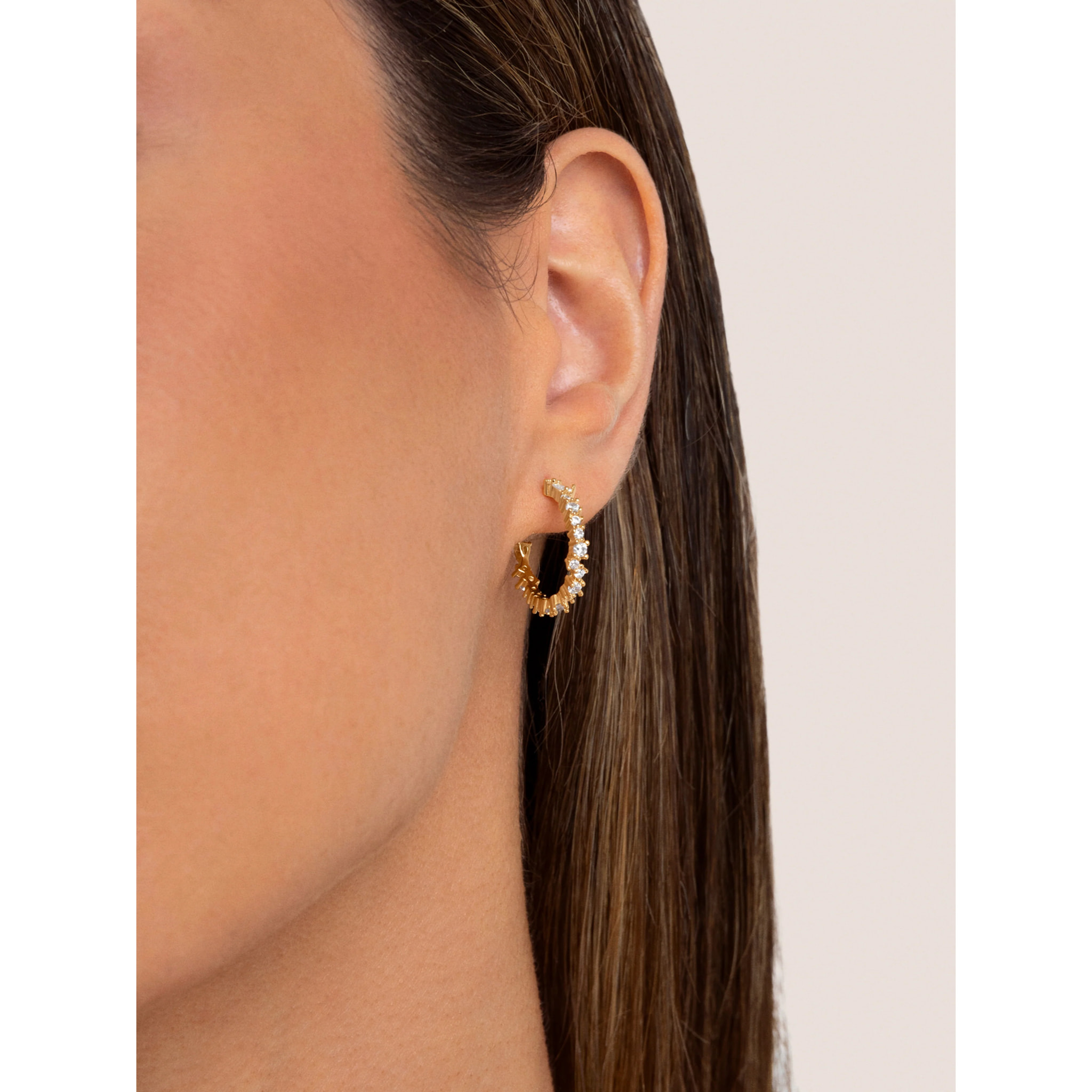 Pendientes Aro Estellar White Baño Oro
