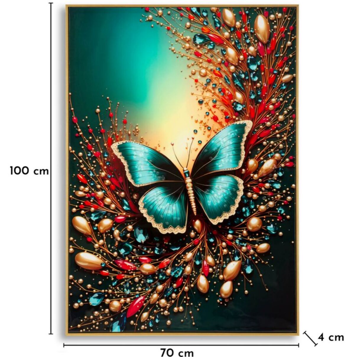 STAMPA DECORATA SU TELA LACCATA C/CORNICE BUTTERLY -B- CM 70X4X100