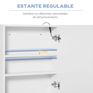 Armario de Baño con Espejo y Luz LED Mueble Espejo de Pared con 2 Estantes de Almacenamiento e Interruptor Táctil para Dormitorio Aseo 50x15x60 cm Blanco