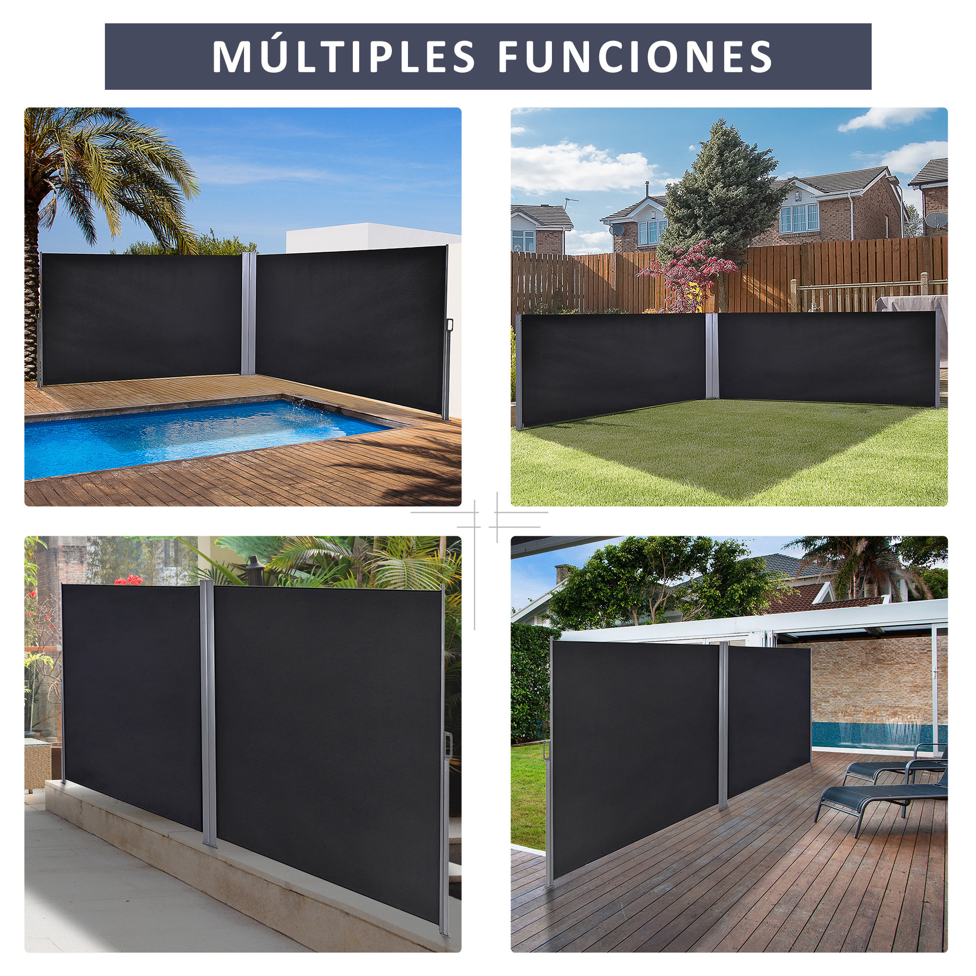 Toldo Lateral Retráctil 600x160 cm Pantalla Extensible Protección UV 50+ Gris