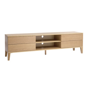 Meuble TV scandinave bois clair chêne 4 tiroirs L180 cm FREDDY