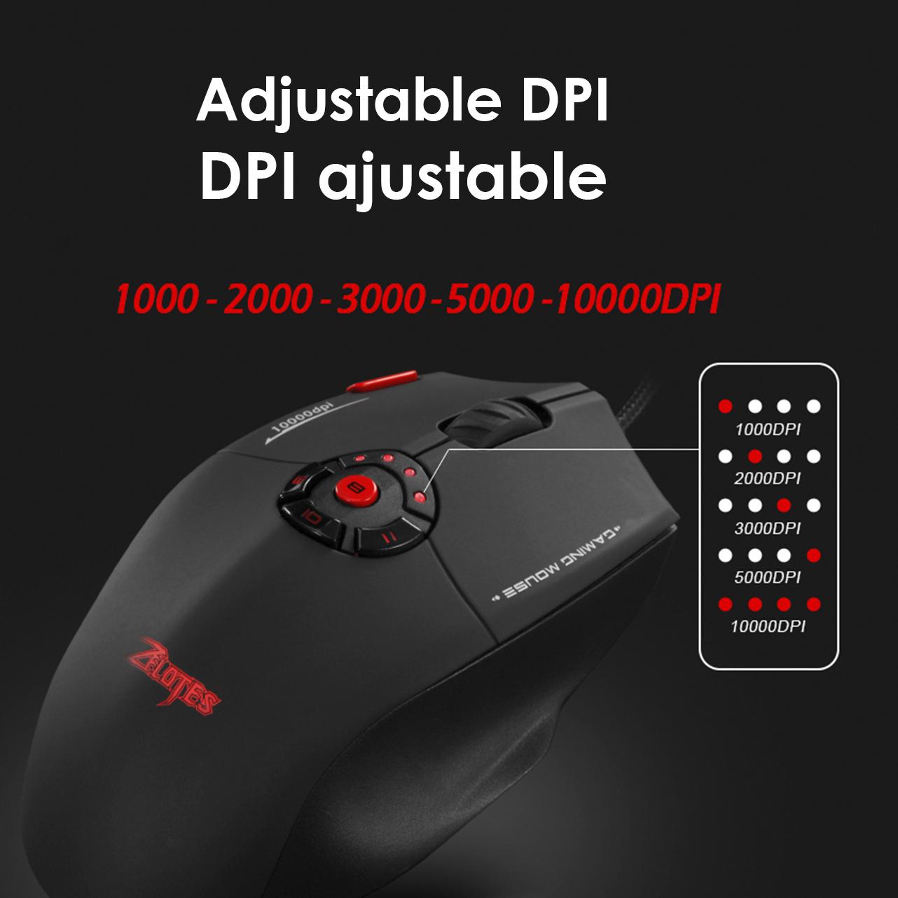 Mouse da gioco C-16, fino a 10.000 DPI, 1000 Hz, 12 pulsanti programmabili, peso regolabile. Illuminazione RGB.