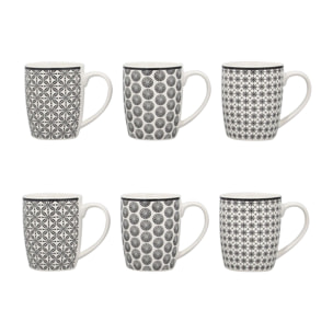 Lot de 6 mugs en porcelaine - 3 décors assortis 32cl GRAPHIK