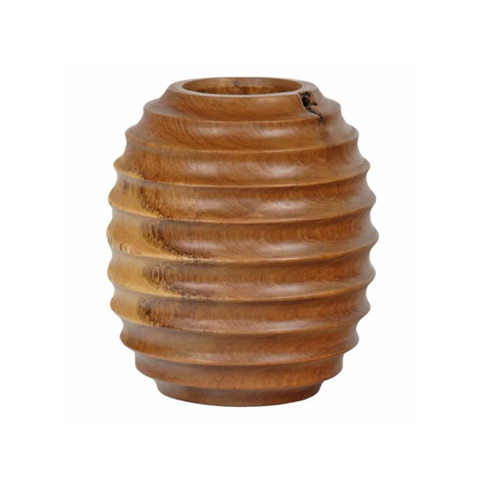 Vase décoratif H. 26 cm en bois de teck massif - BAZINE