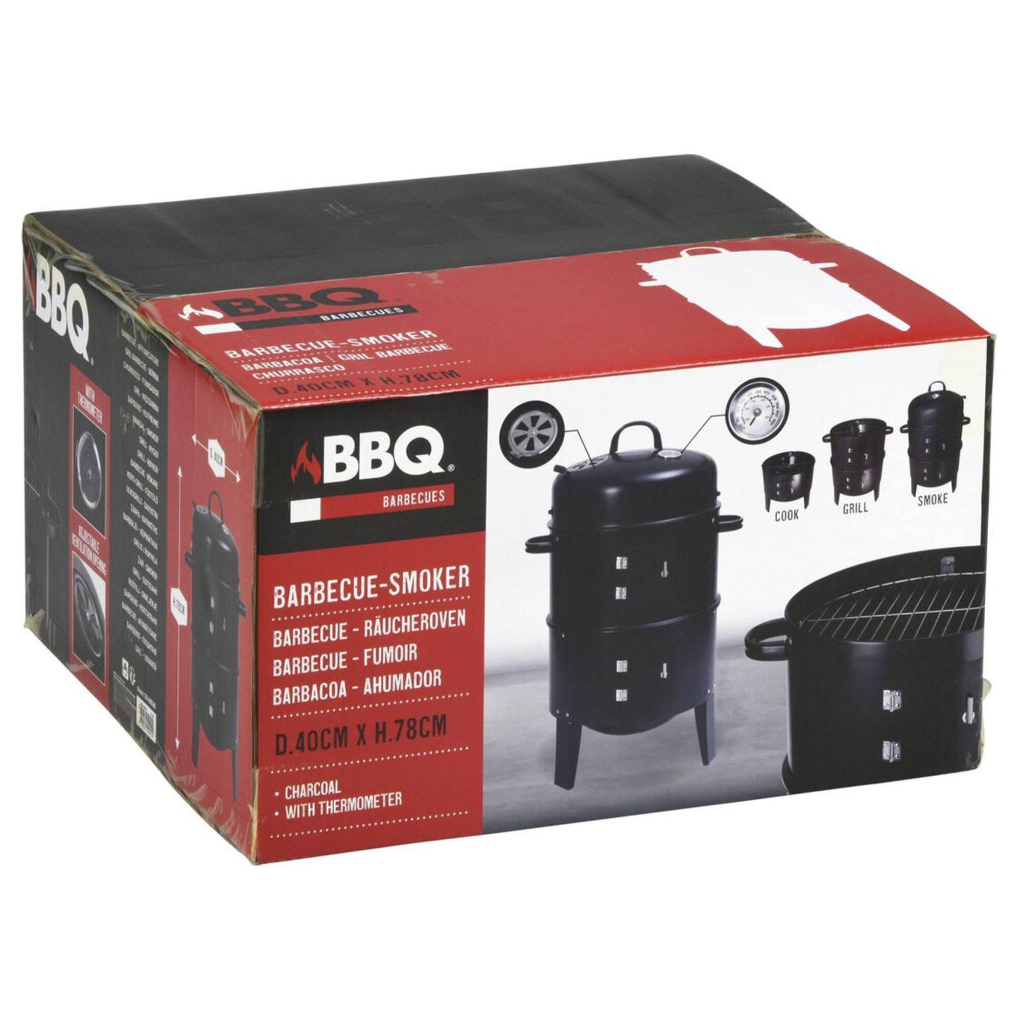 Well home - ahumador bbq de ø40x78cm con 2 parrillas y termómetro