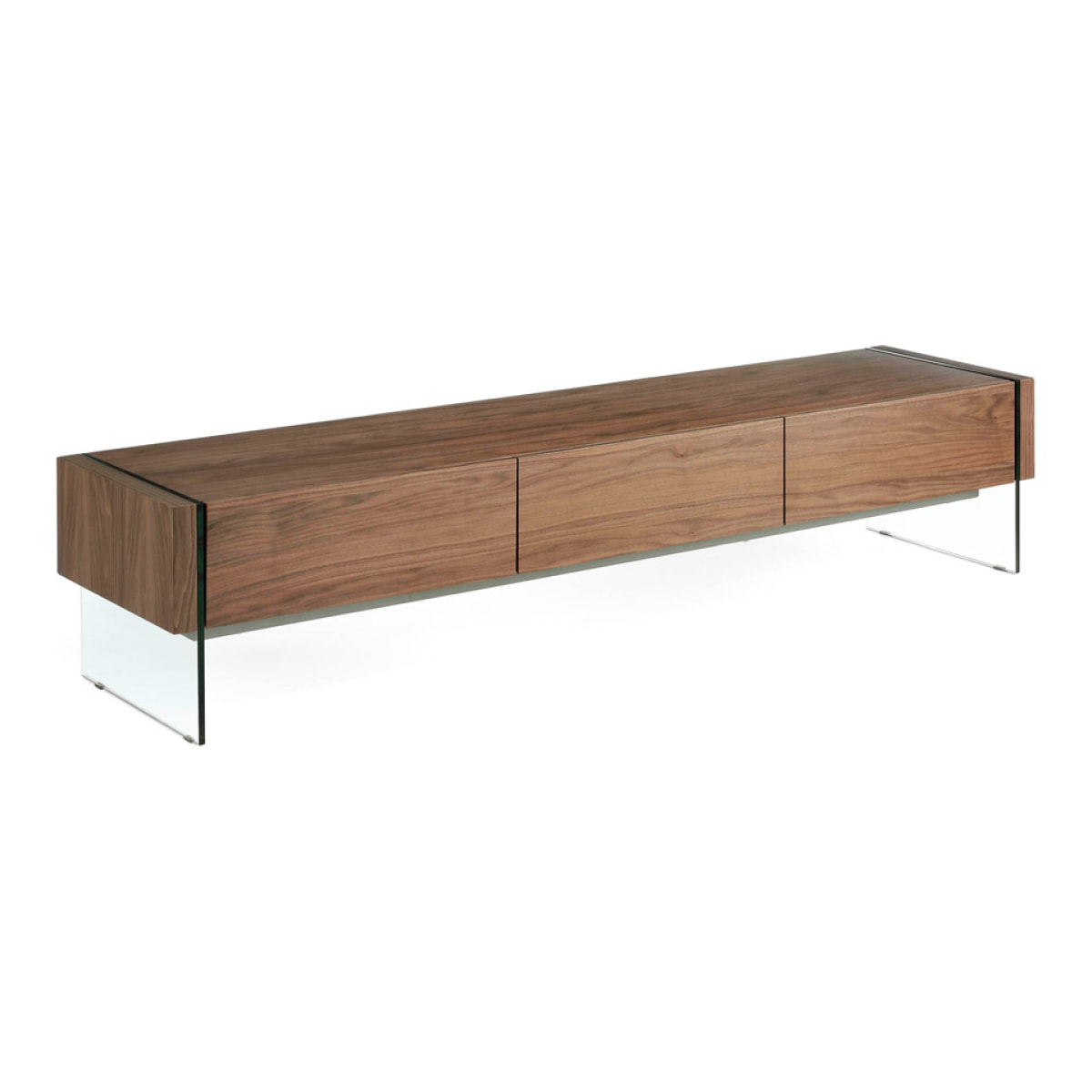 Mueble TV de nogal y cristal 188x45x39cm
