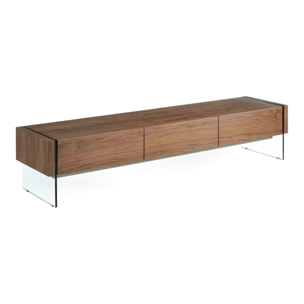 Mueble TV de nogal y cristal 188x45x39cm