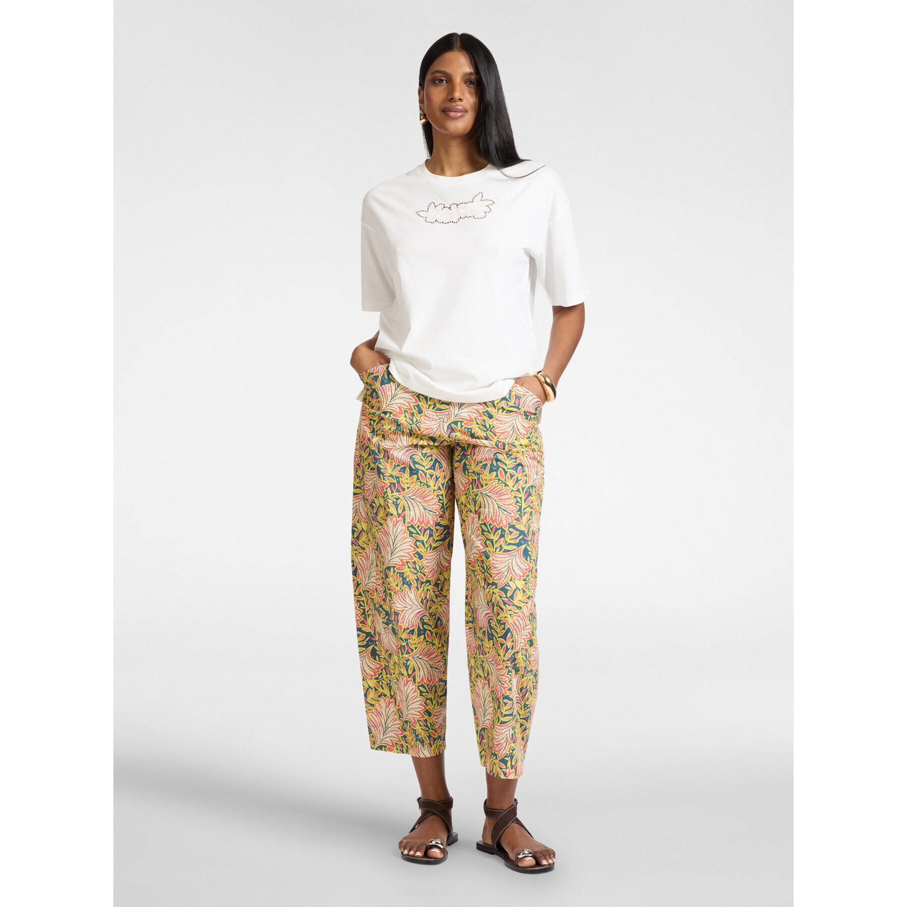 Elena Mirò - Camiseta de algodón con bordado - Blanco