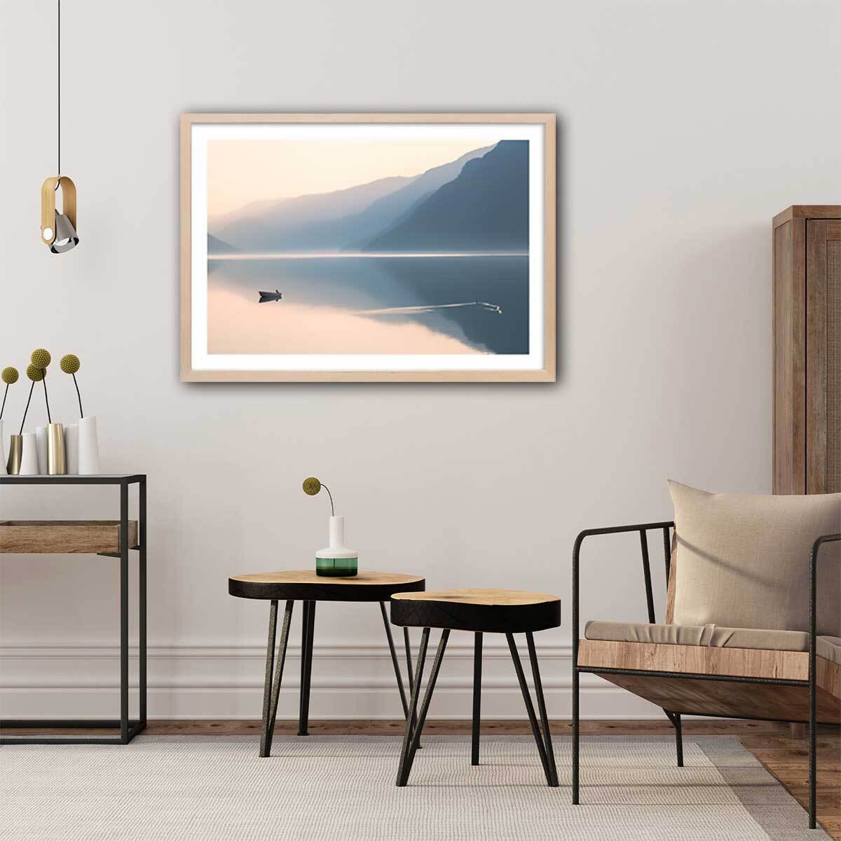 Affiche paysage crépuscule Affiche + cadre en bois - Chêne