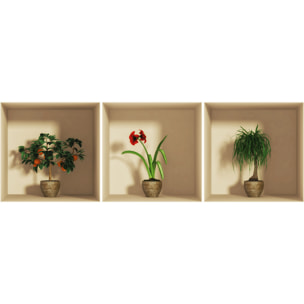 Stickers muraux 3D | Sticker Mural Autocollant effet 3D mandarinier, fleur et plante - Stickers adhésifs 3D Chambre Salon Trompe l'oeil