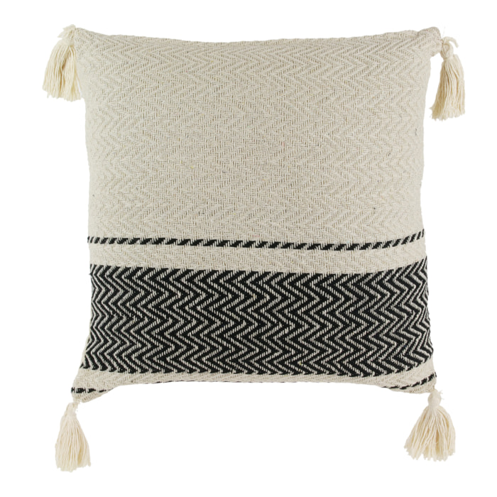 Coussin Berbere Rayures Pompons Beige 40x40cm