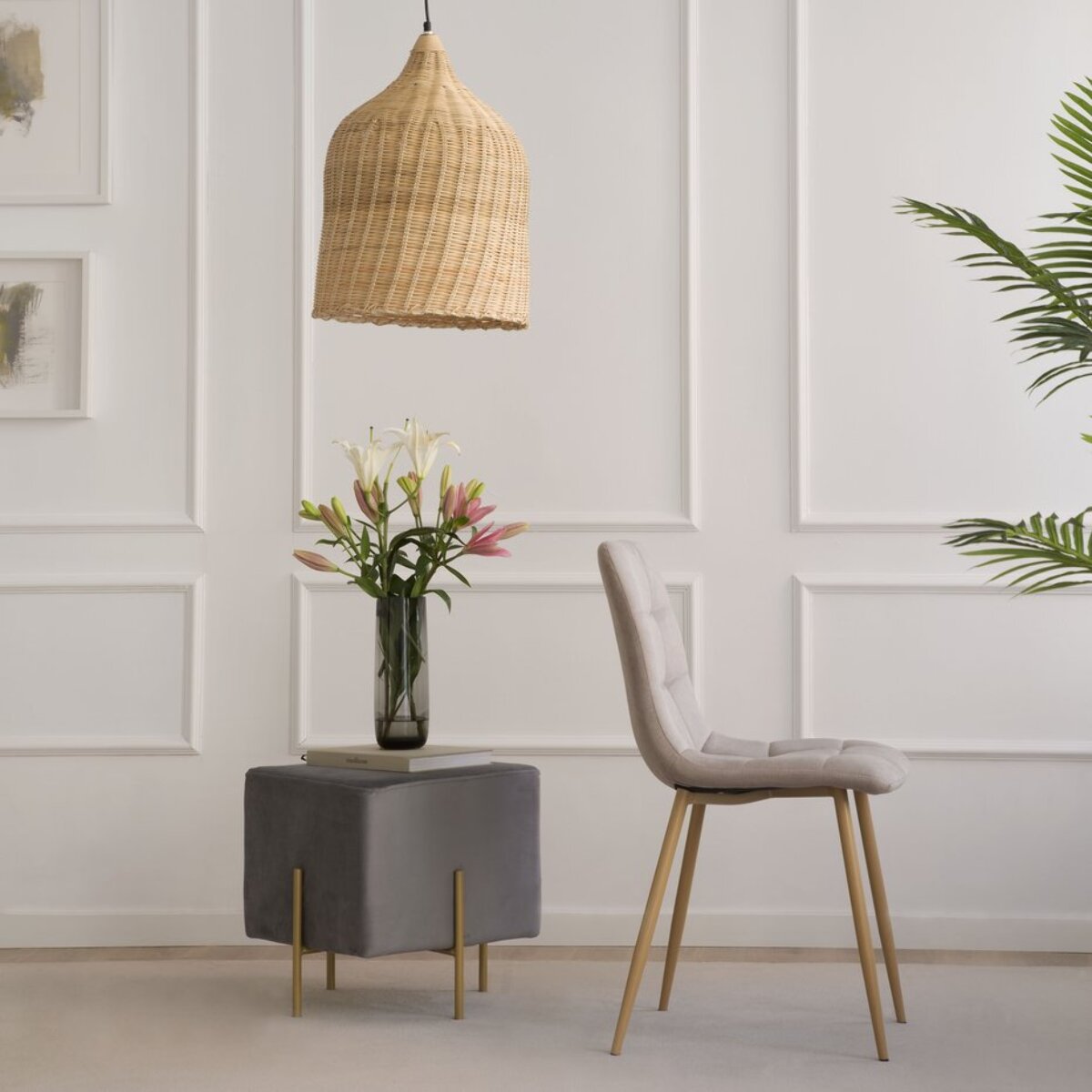 Chaise rembourrée Basel -tissu-couleur beige 45 x 88 x 55 cm