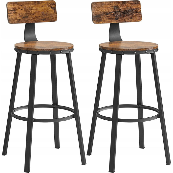 Set di 2 Sgabelli da Bar Loft in Legno e Acciaio Nero