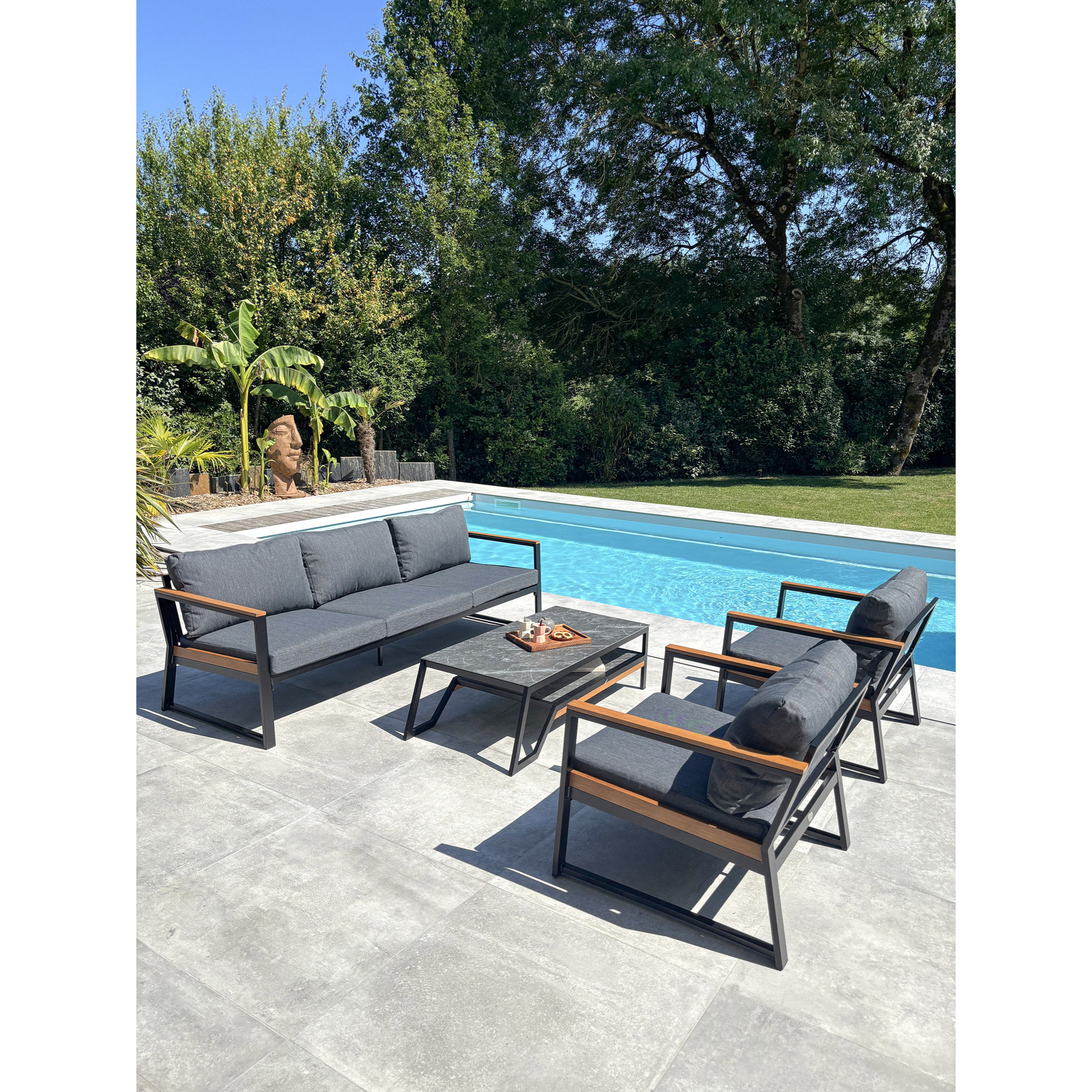 TADEO - Salon de jardin bas 5 places - Noir