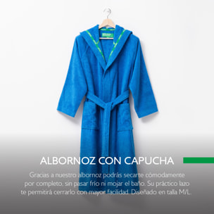 Albornoz con capucha m/l 360gsm 100% algodón azul rainbow be