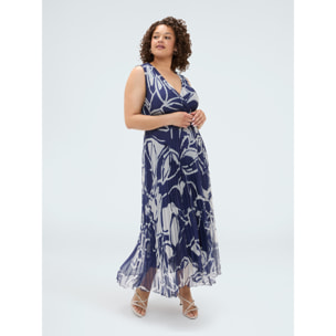 Fiorella Rubino - Vestito lungo Dream plissé con stampa floreale - Blu