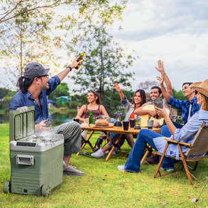 Nevera Portátil Eléctrica 45L Refrigerador de Coche -20℃ a +20 ℃ 12V/24V Mini Frigorífico con Ruedas Compresor Pantalla LED Táctil para Hogar Camping Viajes Automóvil 64,5x43,5x53 cm Verde