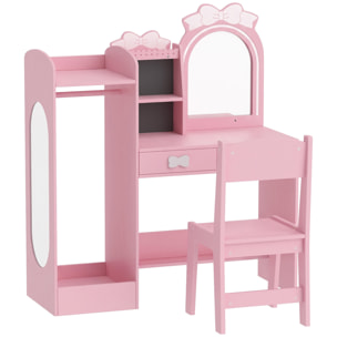 Coiffeuse enfant chaise miroir LED réglable multi-rangement rose