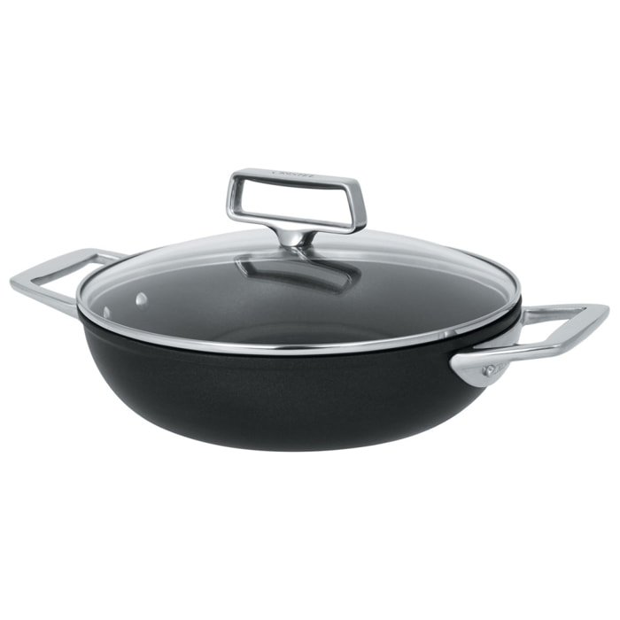 Sauteuse aluminium à anses fixes avec couvercle en verre