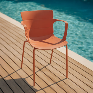 Lot de 4 fauteuils de table extérieur brique en polypropylène et métal MONTAUK