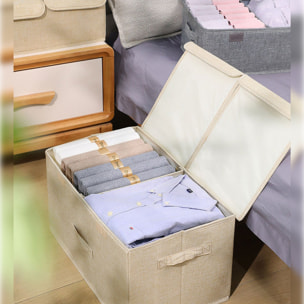 Caja de almacenamiento de ropa de tela plegable con tapa color beige 15l joybos