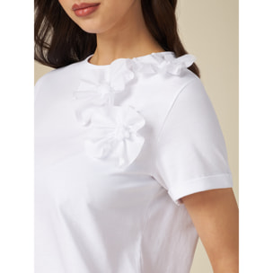 Oltre - Camiseta con flores aplicadas - Blanco