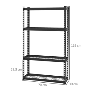 Estantería Metálica de 4 Niveles Estantería de Garaje de Acero Industrial Carga 600 kg con Estantes Ajustables para Tallar Cocina Hogar 70x30x152 cm Negro