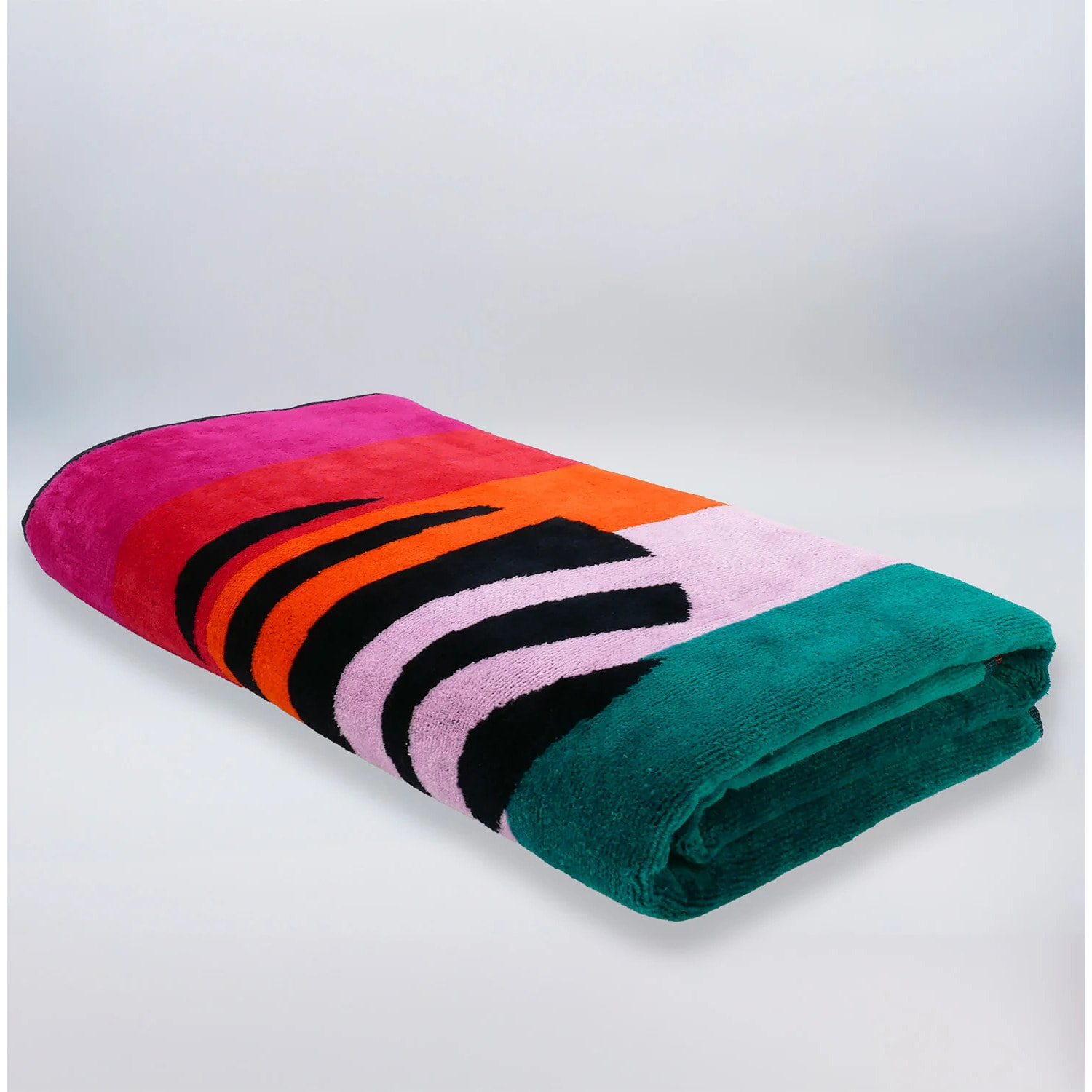 Serviette de plage éponge velours Jacquard Multicolore 95x175 470g/m² - Maupiti