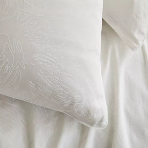 Taie d'oreiller satin de coton imprimé blanc beige Flower power white