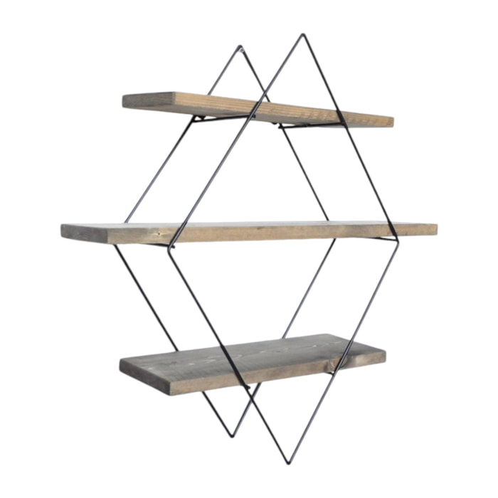 Mensola Rozasanina, Scaffale, Ripiano a muro, Scaffalatura multiuso, 60x14 h60 cm, Noce e Nero