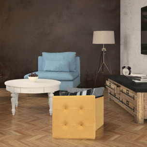 Coffre Pouf Pliable Suedine Jaune