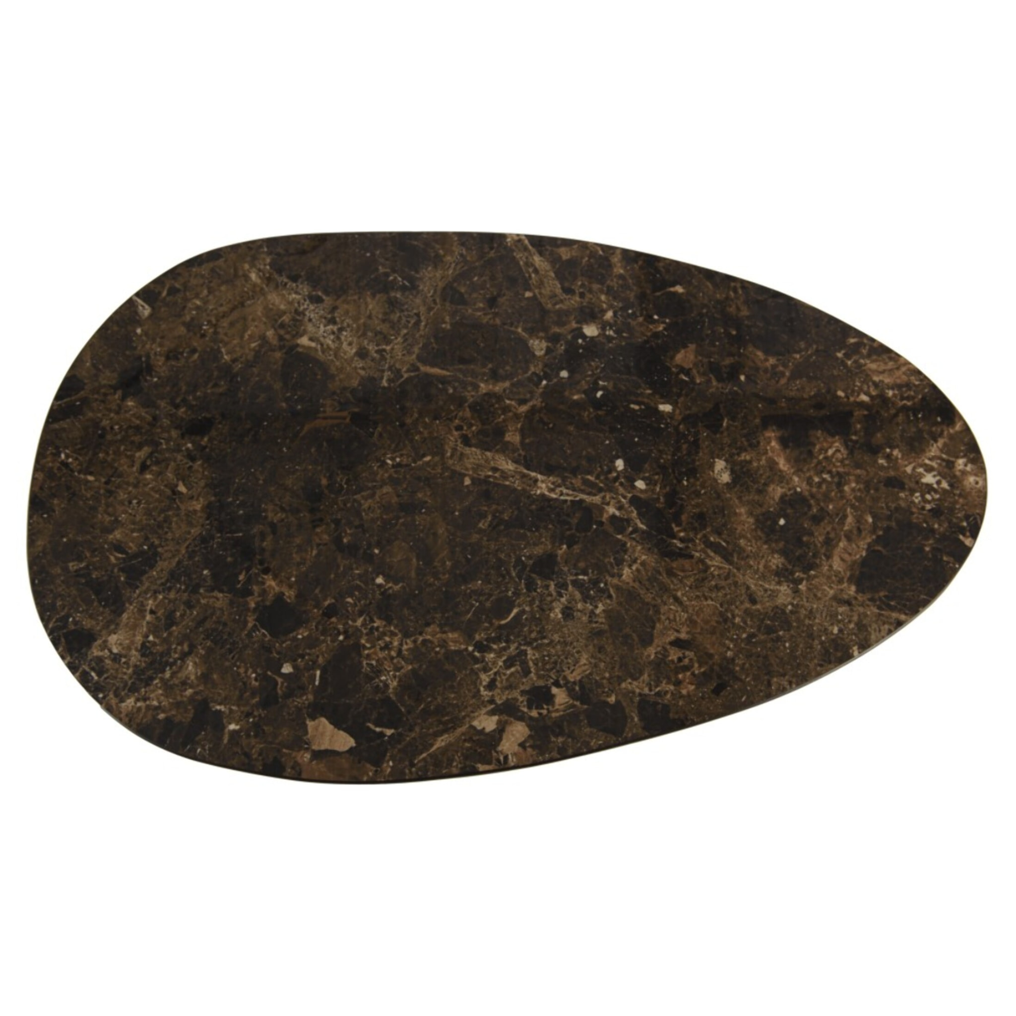 JAMES - Table basse ovoïde plateau céramique marron pied en manguier