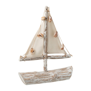 J-Line Bateau + Voiles + Coquillages Branches Bois De Sapin Blanc Wash Small