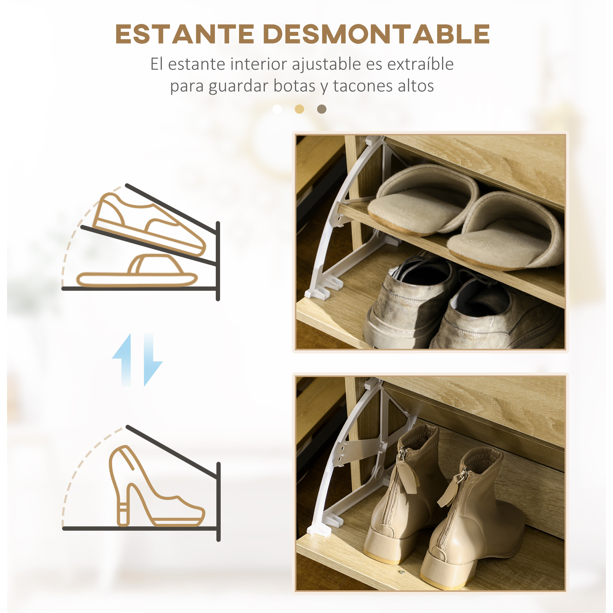 Mueble Zapatero Estrecho Zapatero Entrada Recibidor con 2 Cajones Abatibles y 2 Cajones Extraíbles para 12 Pares de Zapatos para Pasillo 80x30x91,5 cm Roble