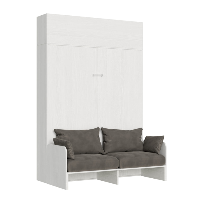 Armoire Lit escamotable vertical double 160 KENTARO avec canapé Frêne Blanc avec élément haut (ALESSIA 20)