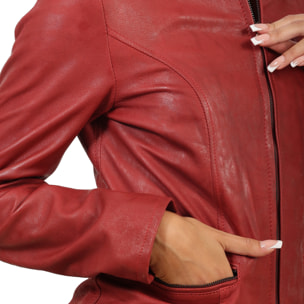 Giubbino in vera pelle di vitello rifinizione dakota Bordeaux-Slim Fit