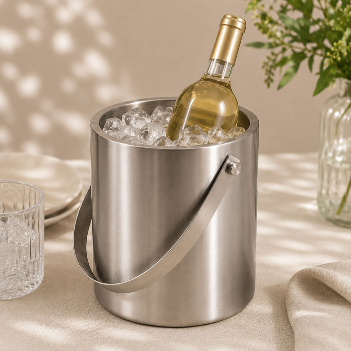 Seau à glace acier inoxydable 1,5L double paroi et couvercle