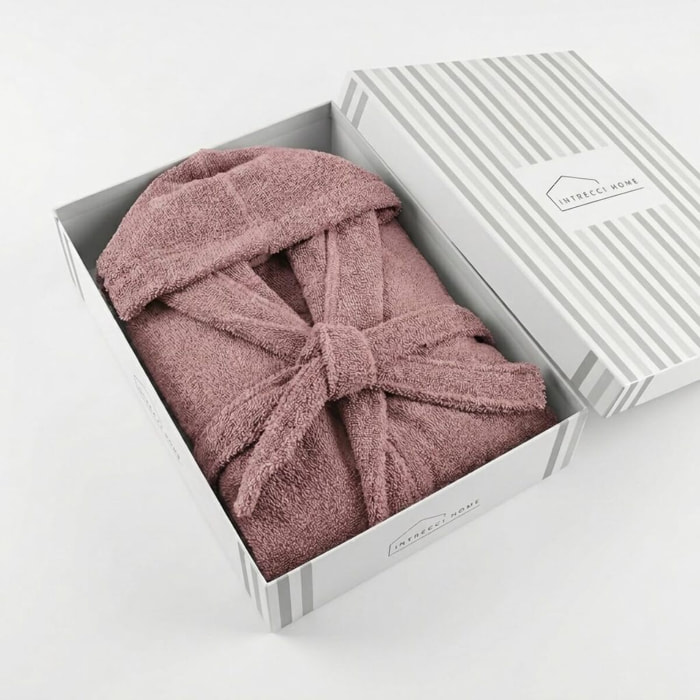 INTRECCI HOME Accappatoio Uomo e Donna, in Puro Cotone Jacquard 500 g, , Morbidezza Extra, Avvolgente, con Cappuccio e Tasche, Elegante e Confortevole,