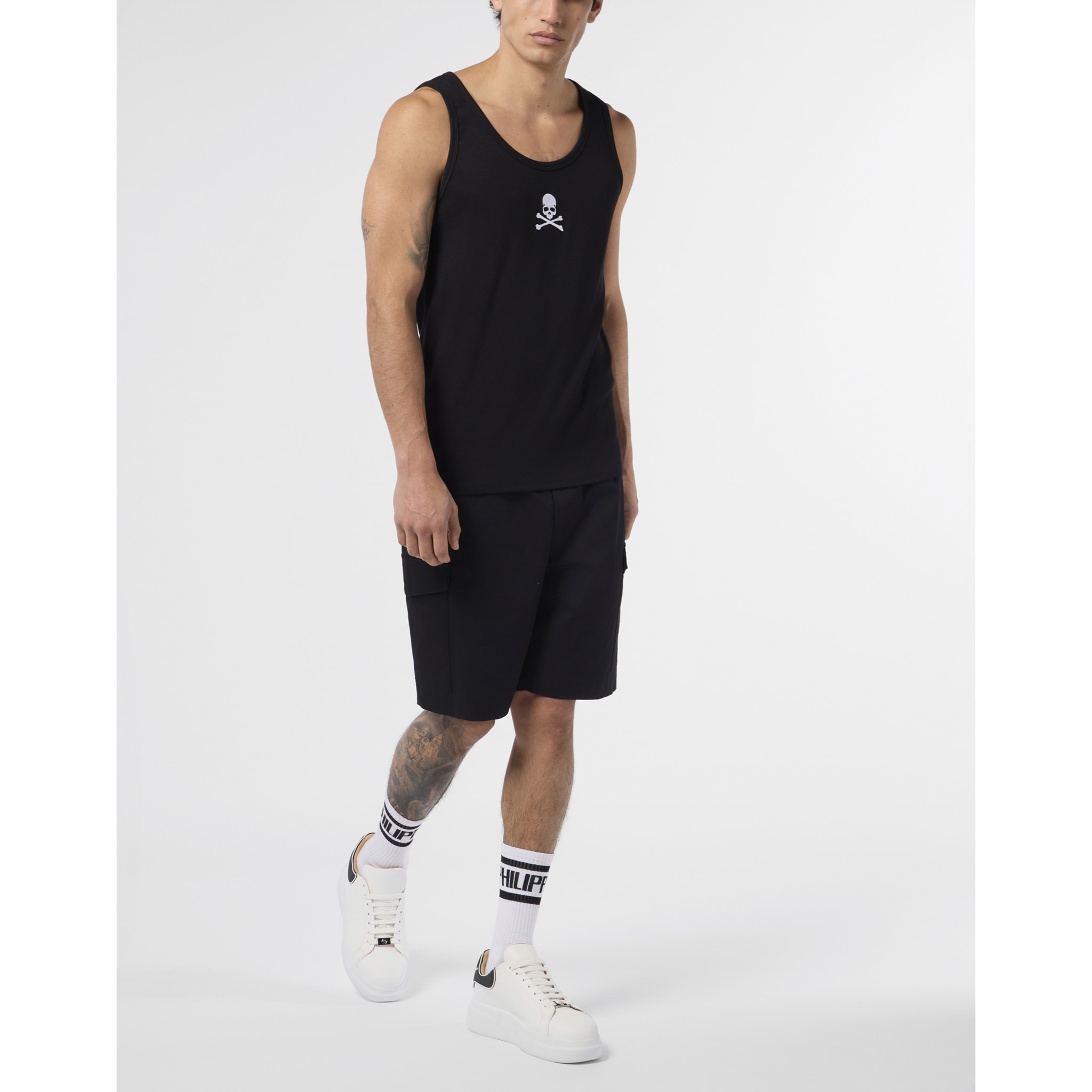PHILIPP PLEIN Cotton Tank Top Skull & Bones