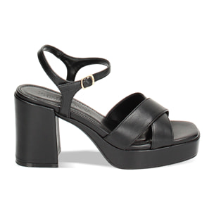 Sandali neri, tacco largo 8,5 cm