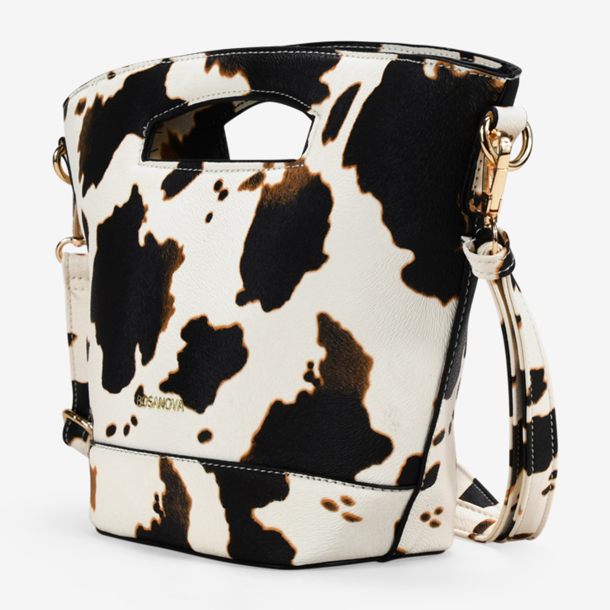 Bolso de mano efecto vaca con cremallera