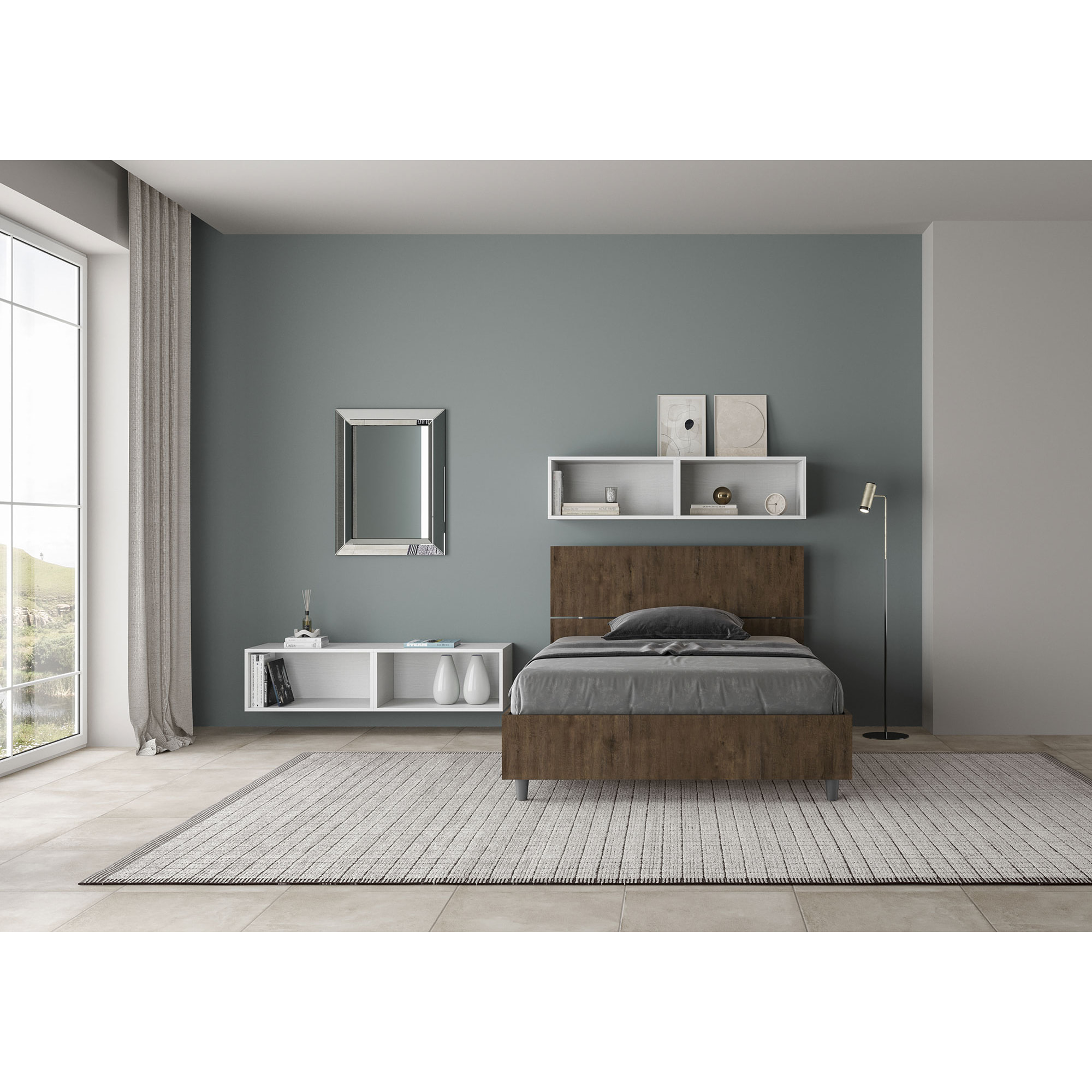 Letto una piazza e mezza senza rete 120x190 testata dritta noce Demas