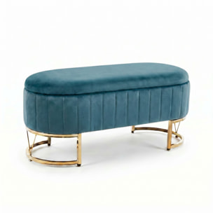 Panca Contenitore Ovale in Effetto Velluto con Ampio Vano Contenitore, Seduta Imbottita e Gambe in Acciaio, Design Elegante per Camera da Letto, Ingresso e Soggiorno