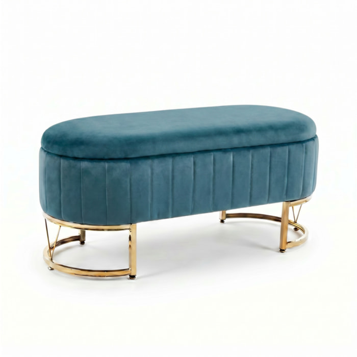 Panca Contenitore Ovale in Effetto Velluto con Ampio Vano Contenitore, Seduta Imbottita e Gambe in Acciaio, Design Elegante per Camera da Letto, Ingresso e Soggiorno