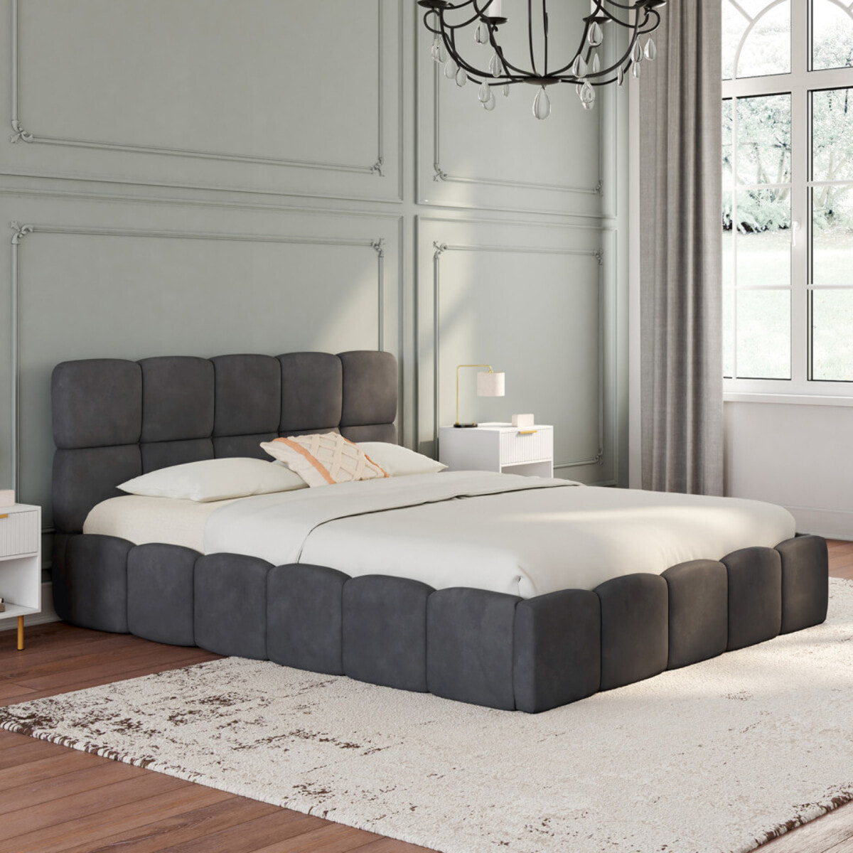 Lit coffre Bubble 140x190cm velours gris