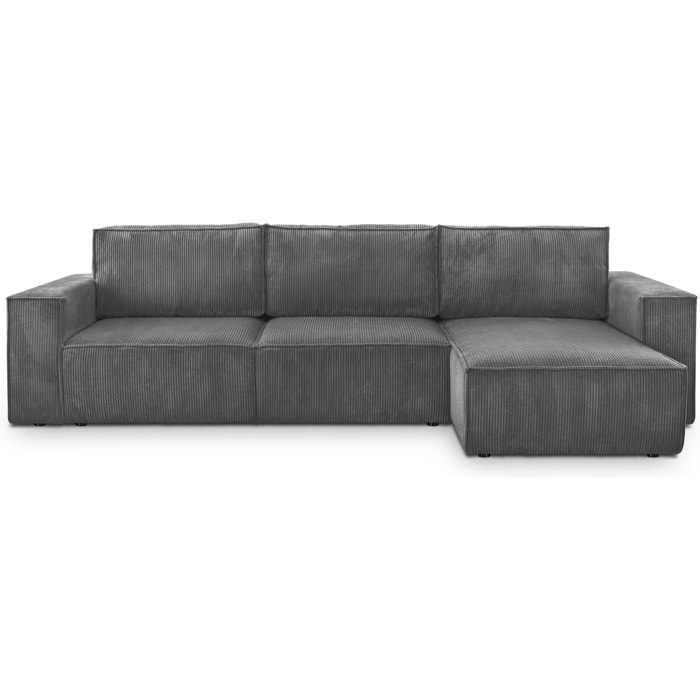 Canapé d'angle convertible 5 places en velours côtelé - HARPER